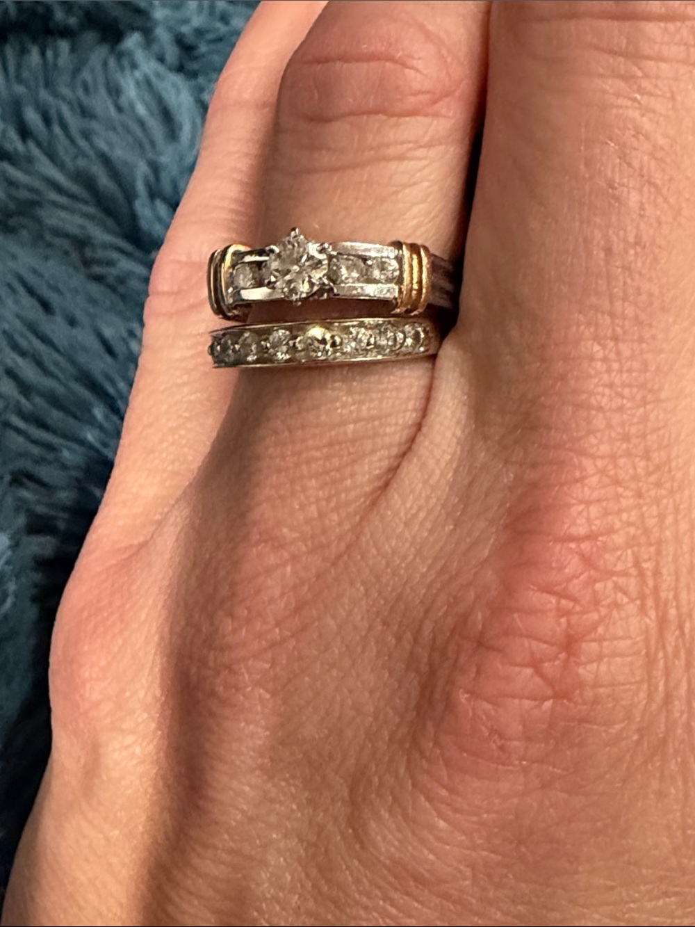 Two-Tone Diamond Stackable Engagement and Wedding Ring Set - White and Gold